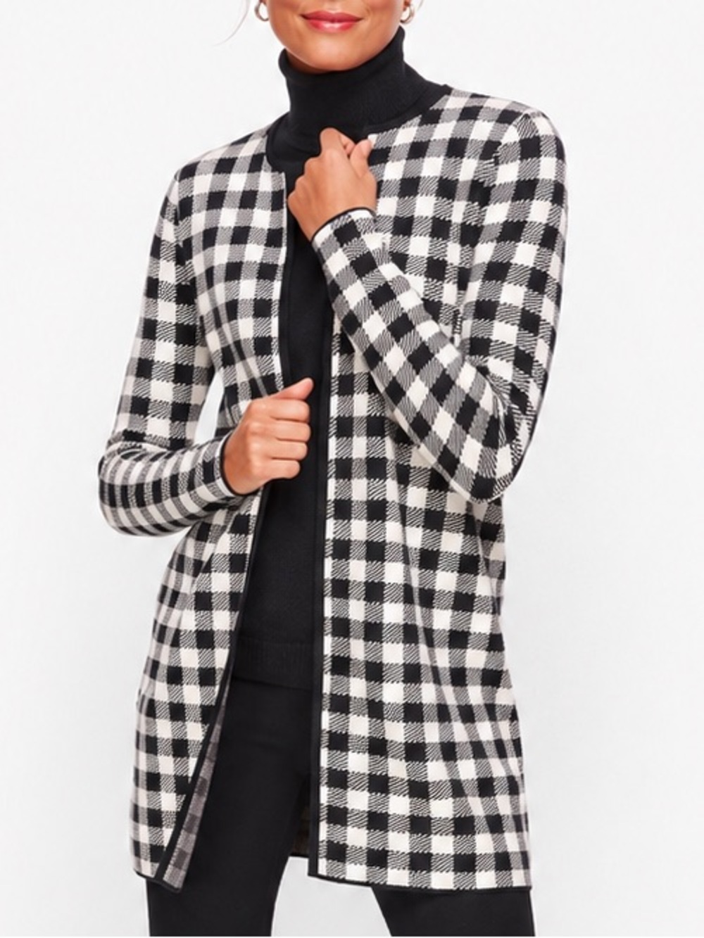 Talbots 2XP Plus Petite Buffalo Check Plaid Wool Blend Long Cardigan Jacket